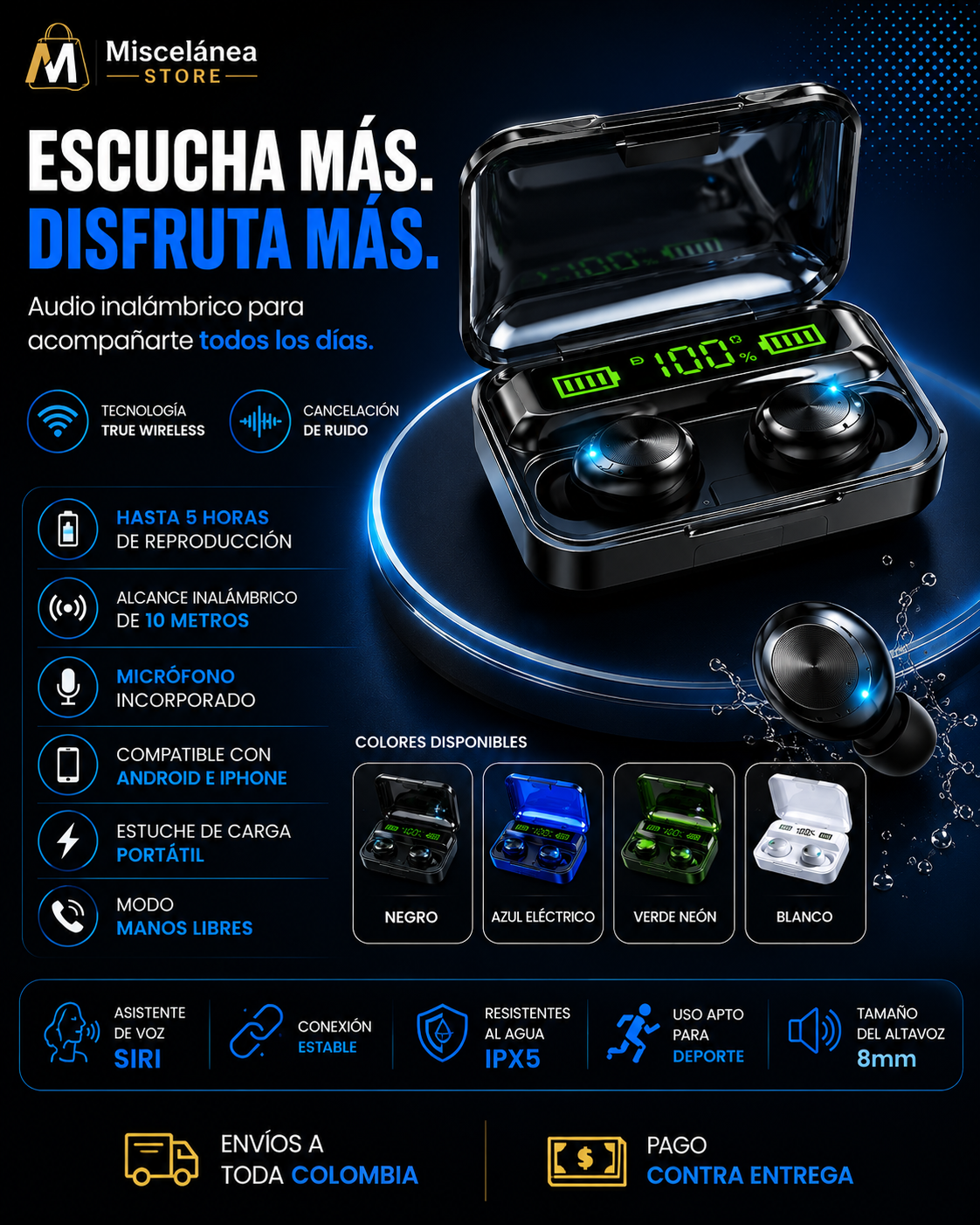 Audífono Inalámbricos F9 Con Power Bank