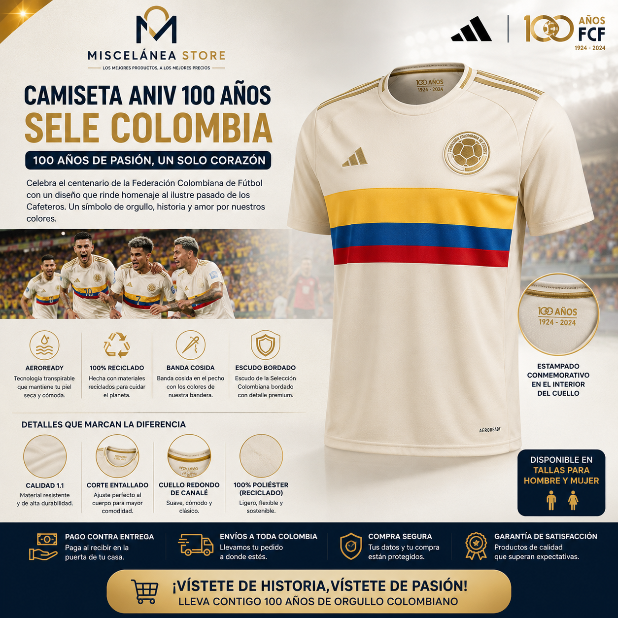 CAMISETA ANIV 100 AÑOS SELE COLOMBIA