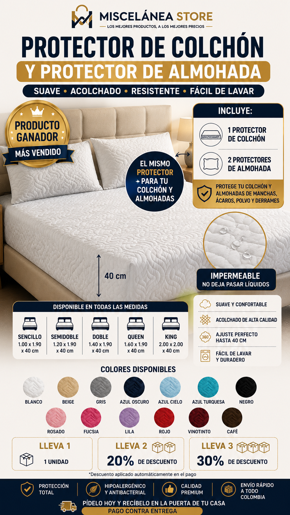 PROTECTOR DE COLCHON Y PROTECTOR DE ALMOHADA