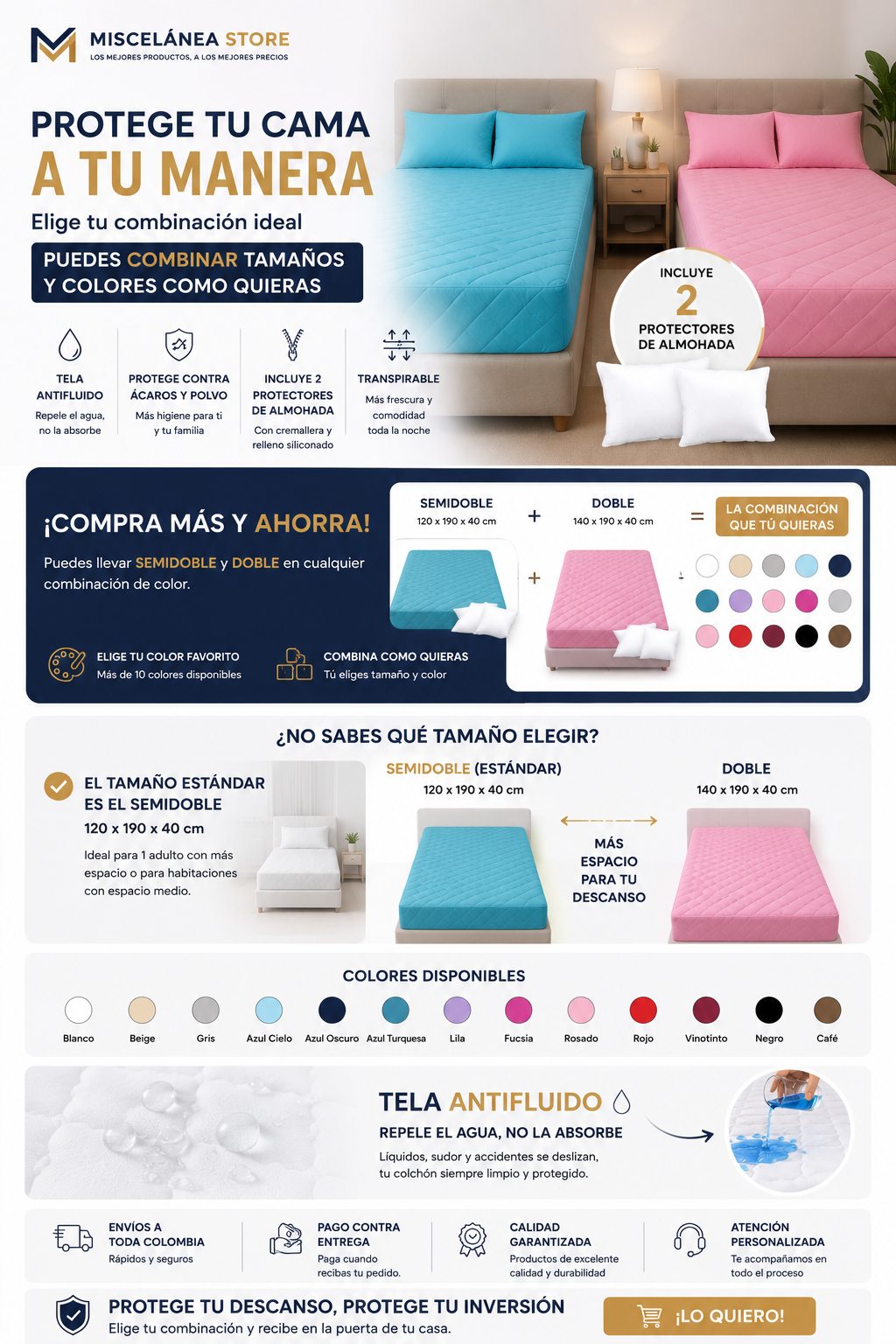 PROTECTOR DE COLCHON Y PROTECTOR DE ALMOHADA